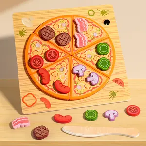 Kids Pizza Party Toy Set, Wooden Pretend Play Food, Cutting and Cooking Toys, Play Kitchen Accessories, Ideal Gift for Christmas, Easter, Halloween, Back-To-School