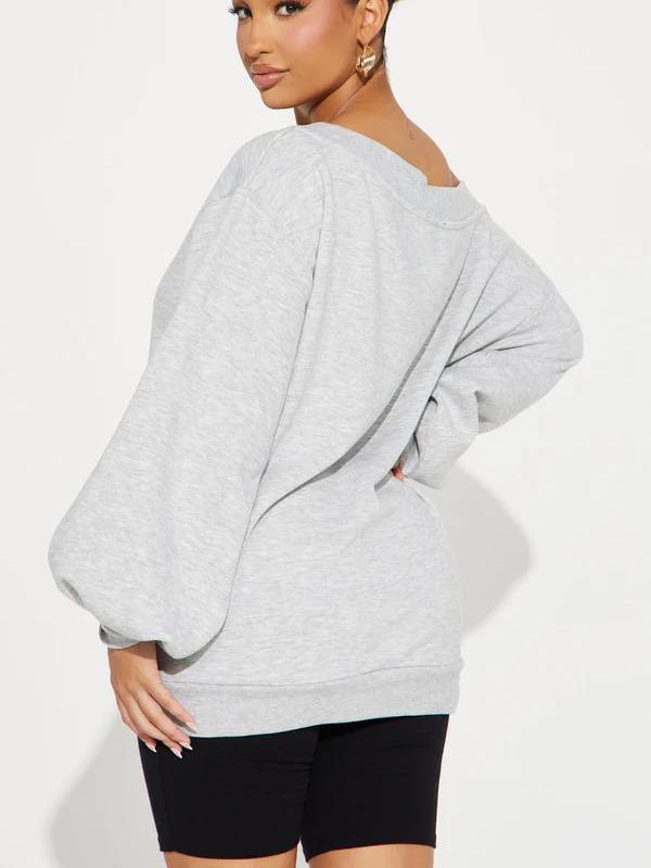 Vera Off Shoulder Oversized Sweatshirt in Heather Grey - Long Sleeve Fleece, Oversized Fit, 60% Cotton 40% Polyester, Perfect for Casual Outings