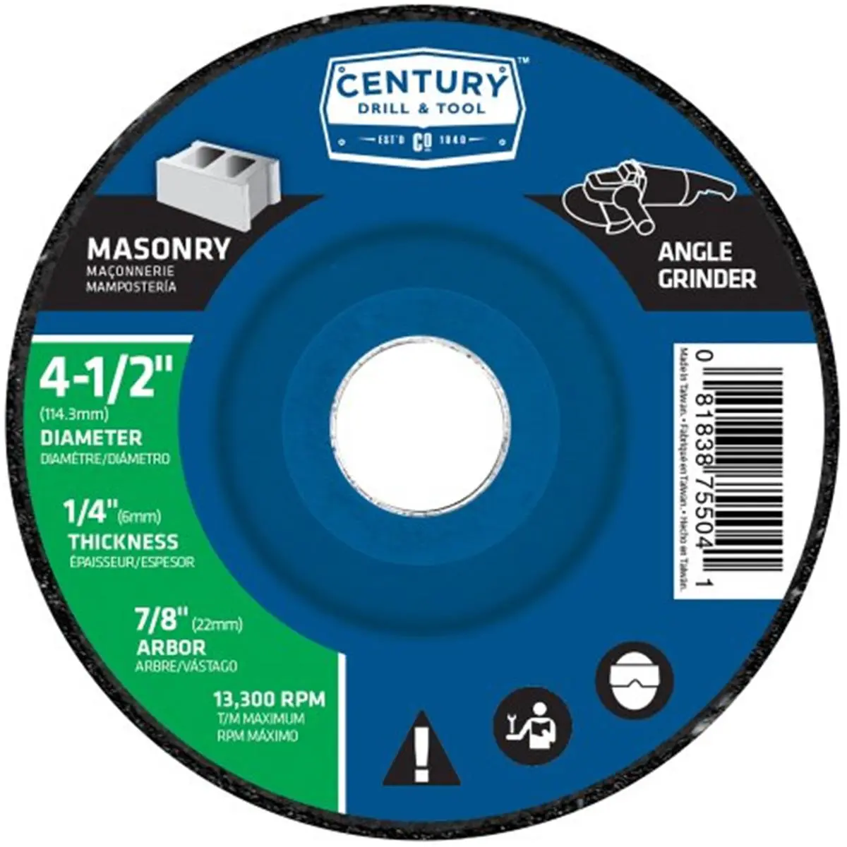 New Century Drill & Tool 75504 Type27 Depressed Center Masonry Grinding Wheel - 4.5x0.25in, 0.4 lbs, 13300 rpm, Fiberglass Reinforced, Premium Resin, Silicon Carbide, C24R Spec Grind, Reptile & Amphibian Cleaning Tool for Brick, Concrete, Spec C24r Grind
