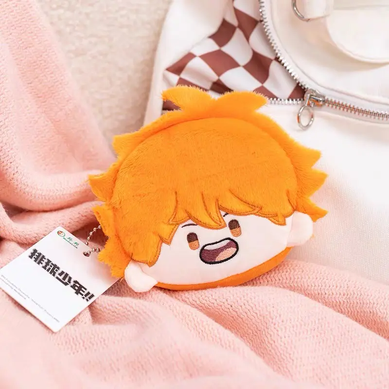 Haikyuu!! Anime Plush Purse Keychain - Cute Stuffed Head Mini Pouch with Zipper & Elastic Band, Kawaii Mascot Bag Charm Accessory for Ita-Bag, Earbuds & Coins