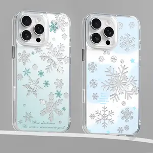 snowflake Magnetic for iPhone 17/16/15/14/13/12/11 Xs Pro Max Plus AIR Case, Christmas Beautiful Case Compatible with MagSafe, for Samsung S22/S23/S24/S25/PLUS/ULTRA/FE phone casing Transparent shockproof protective case Christmas gift Shell Protection