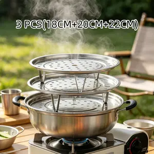 3pcs 18/20/22cm Stainless Steel Steamer, Perforated Plates with Raised Legs, Rust-Proof & Durable, Fits Most Pots & Pressure Cookers for Steaming Vegetables, Buns & Dim Sum