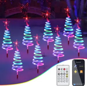 8-Pack Outdoor RGBW Smart Christmas Pathway Lights, APP & Remote Control, DIY Color Modes, Waterproof Connectable Outdoor Decor Lights with Music & Timer for Holiday Decorations