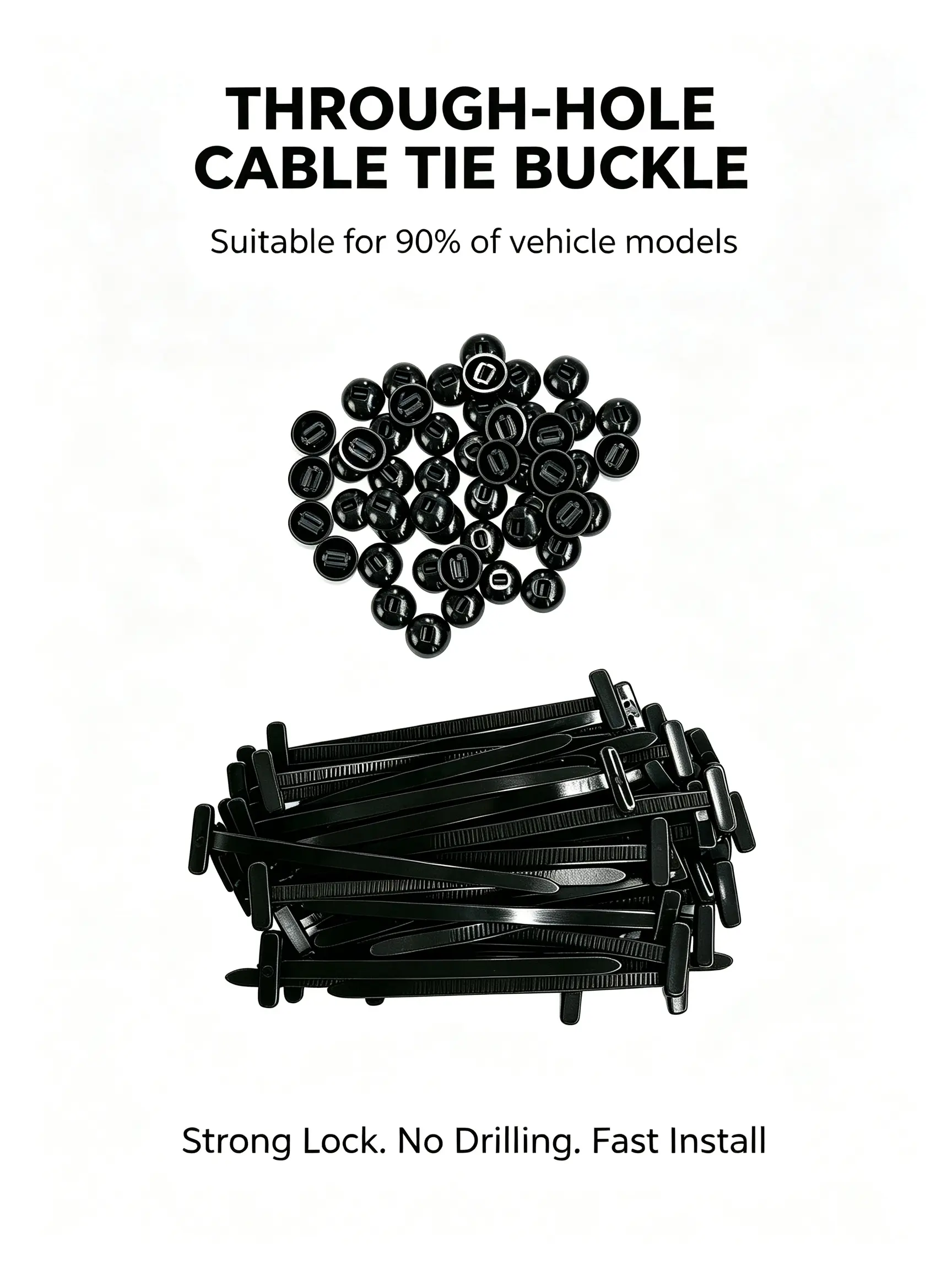 【DealsForYouDays】50Pcs Nylon Universal Cable Tie Buckle, HeavyDuty Self-Locking Nylon Zip Ties Holder,Multipurpose Plastic Cable Ties Too  for CarDaily Repair