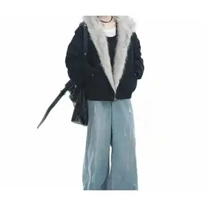 Men's and women's warm jackets, retro minimalist plush jackets, paired with new loose leather motorcycle punk leather collar jackets