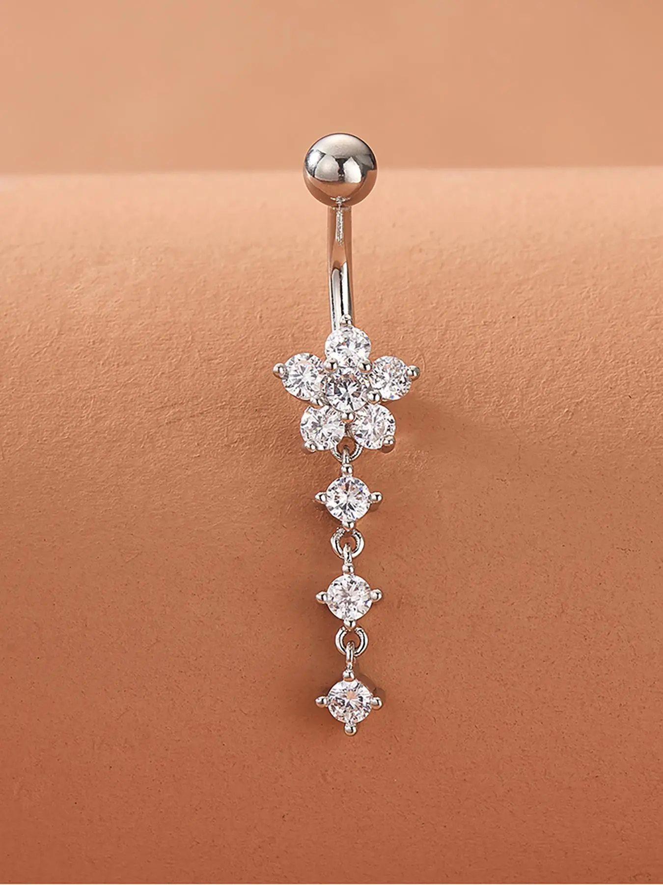 Women's Summer 2024 Elegant Rhinestone Decorated Belly Button Ring Navel Ring, Exquisite Star Design Belly Piercing Stud, Fashionable Body Jewellery for Women for Party Decoration