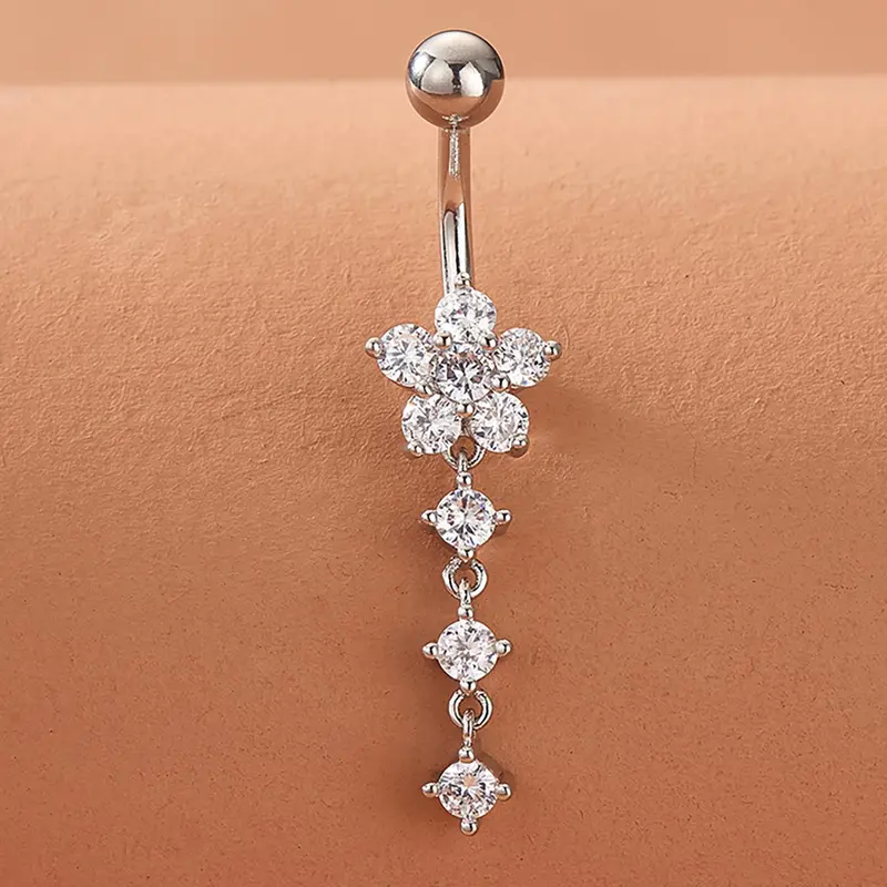 Women's Summer 2024 Elegant Rhinestone Decorated Belly Ring, Exquisite Star Design Belly Piercing Stud, Fashionable Body Jewelry Belly Button Piercings for Women for Party Decoration Body Jewellery