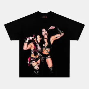 Women's Rhea Ripley & Iyo Sky Round Neck Short-Sleeve Graphic Wrestling T-Shirt, Unisex 100% Cotton Casual Loose-Fit Streetwear Menswear Top