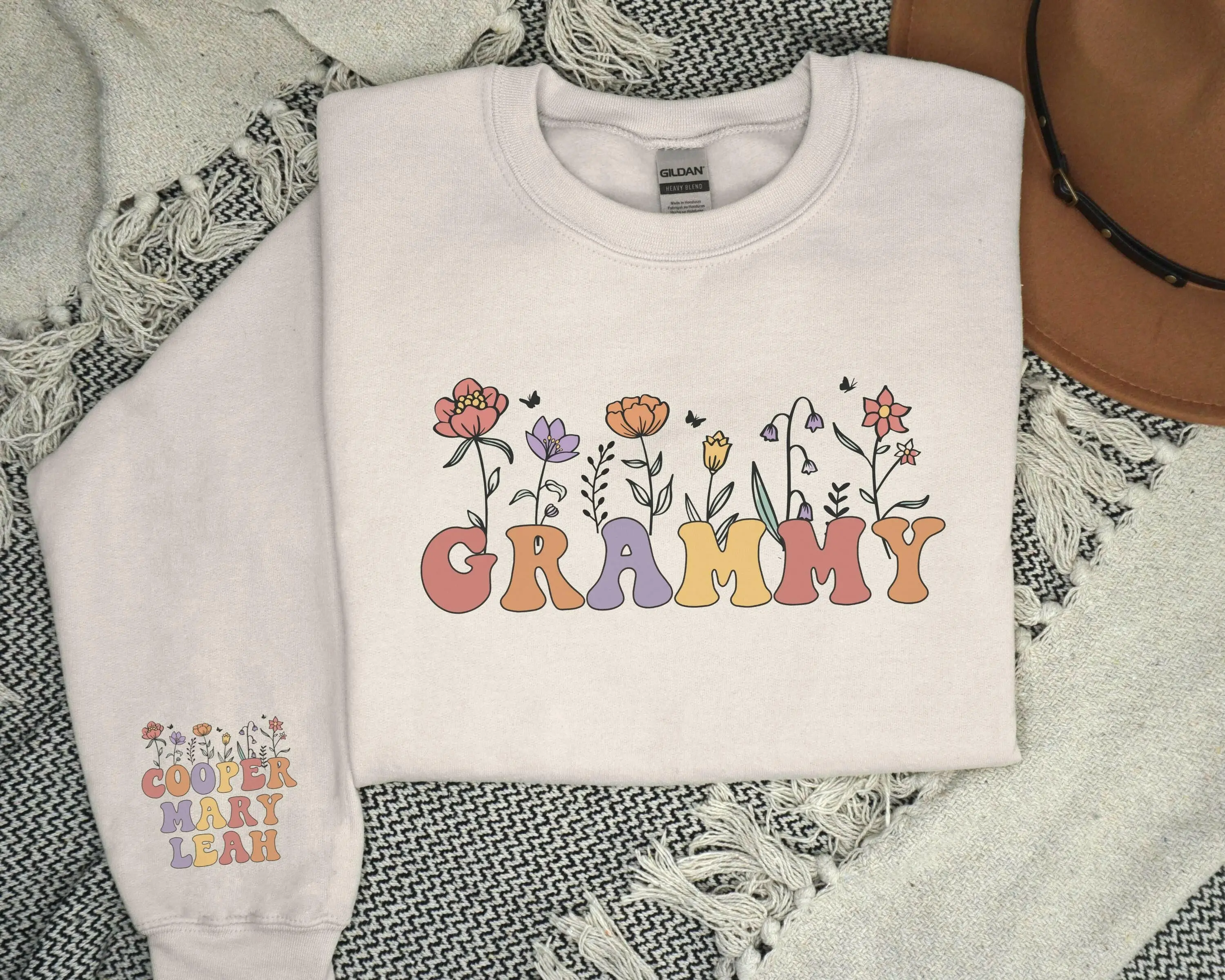 Personalized Grammy Sweater with Grandkids Names on Sleeve