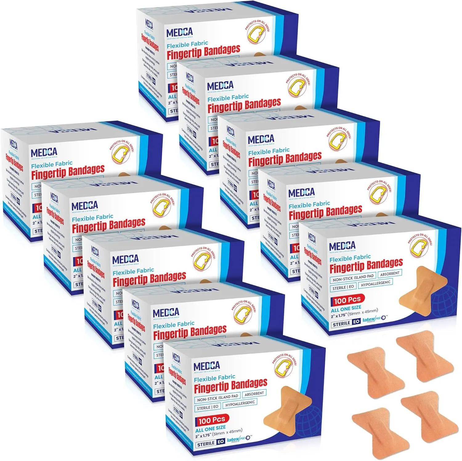 Flex Fabric Adhesive Bandages - Healthcare First Aid Plasters for Finger-Tip Care, Wound Infection Protection (Bulk 1000-Count Case)