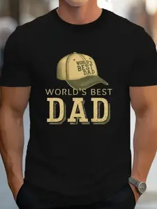 Retro Father's Day G500 Men's Cotton T-Shirt - "World's Best Dad" Vintage Graphic Print, Black Short Sleeve Regular Fit Casual Summer Tee, Machine Washable Gift for Dad, Fathers Day Gift, Classic Crew Neck, Comfortable Fit Shirt, PLUS SIZE