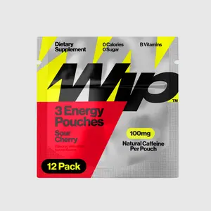 Wip Energy Pouches, Travel Packs, Sugar Free, 100mg Natural Caffeine with B Vitamins, Minerals, L-Theanine, Energy Support, 12 Packs 3 Pouches Each