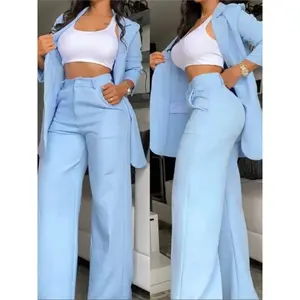 Woman Elegant Blazer Sets New Autumn Fashion Women's Notched Collar Coat + Pocket Design Pants Set Work Commuting Two Piece Suit（gift）