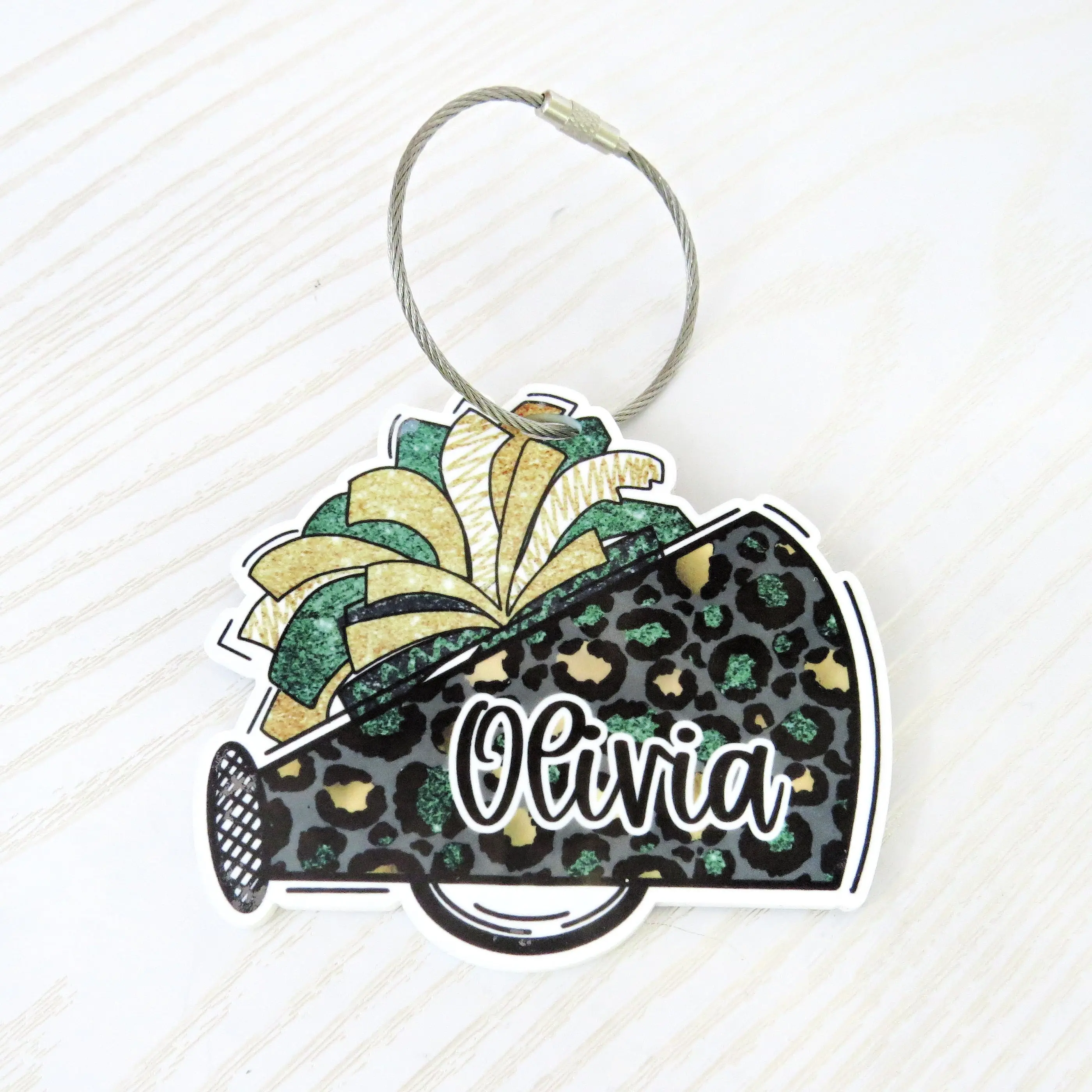 Personalized Cheerleader Acrylic Megaphone Bag Tag - Custom Name, Unique Luggage Tag for Cheer Backpacks & Luggage