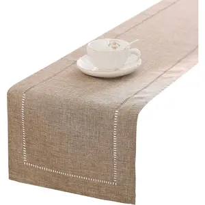 Decorative Linen Table Runner Farmhouse Style Tabletop Collection 14 x 72 Inches Table Runners for Everyday Dining Wedding Party Holiday Home Decor (14" x 72", Light Coffee/Straight)