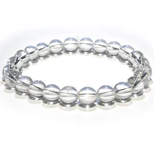 1 Count Natural Clear Quartz Bracelet Handmade Gem Bracelet Stretch 8mm Round Beaded Healing Crystal Bracelet for Women Men And Teens Mens Bracelet
