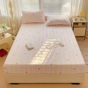 New Dual-Layer Sheer Bed Sheet Set, All-Season Butterfly Knot Design, Soft Comfortable Fitted Sheets & Pillowcases (no Core Included), Striped Bed Sheets