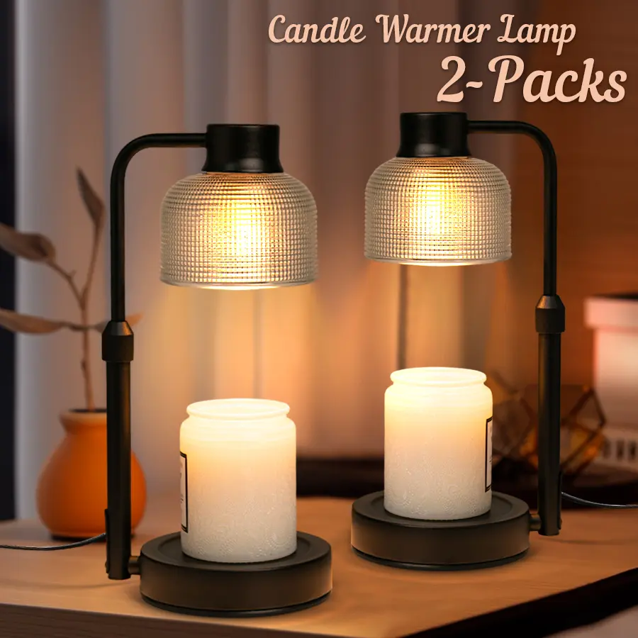 2-Piece Casual Adjustable Height Decorative Glass Candle Warmer Lamp Set - Timer-Equipped, 4 Bulbs, Wax Melter for Bathroom, Office, Romantic Birthday Occasion Home Decor Gifting