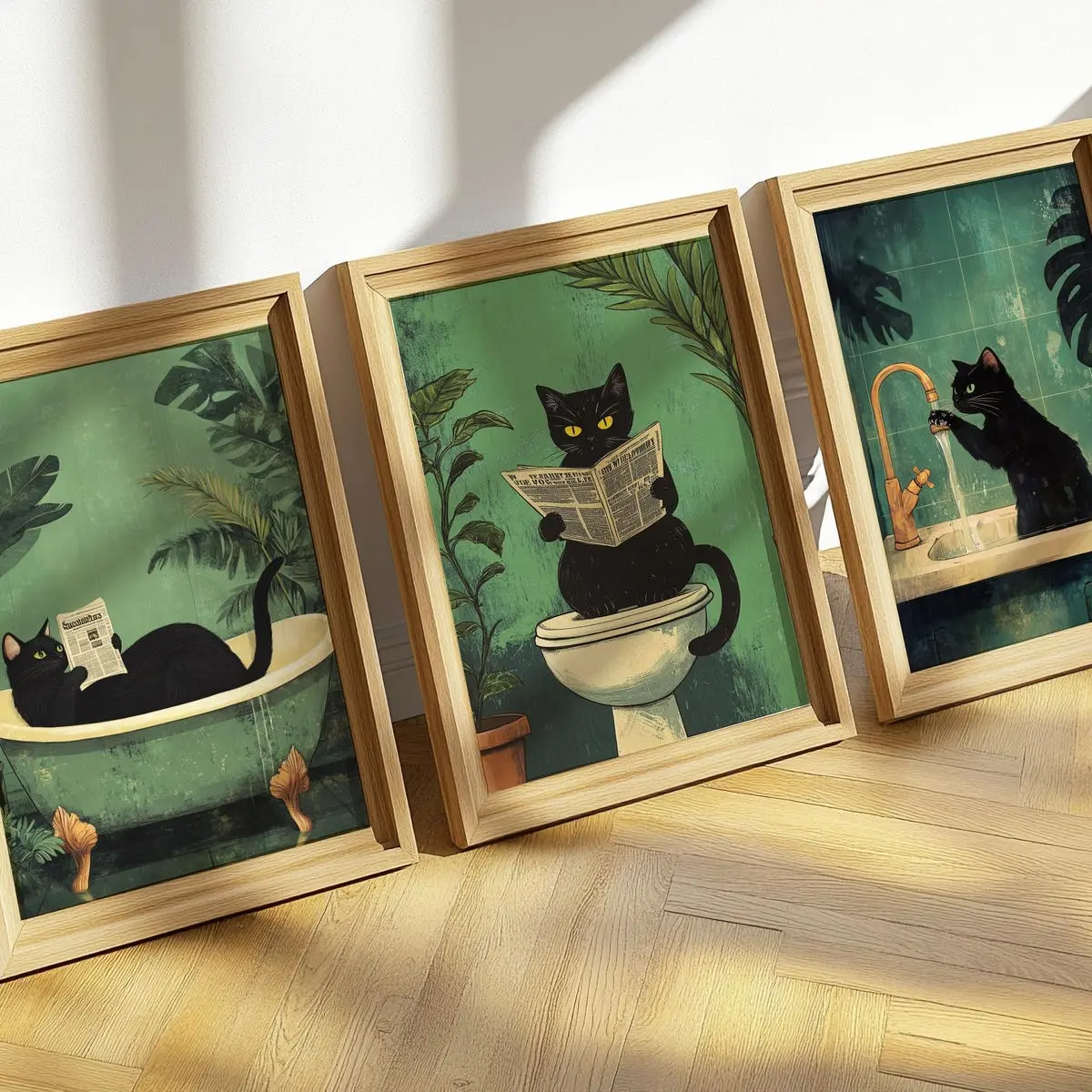 Unframed, Room Decor, Cat Funny Bathroom Wall Decor Print, 3 Sets Funny Posters 5 size, 8x12 to 27x40 inch