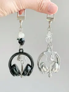 Unisex Music Earphone Keychain, Creative Mini Microphone Guitar Note Keyring, Unique Phone Chain Car Key Holder, Festival Gift