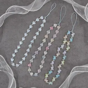 Cute Heart Beaded Phone Chain, Creative Phone Lanyard, Fashion Phone Strap for Women & Girls, Mobile Phone Decoration Accessories