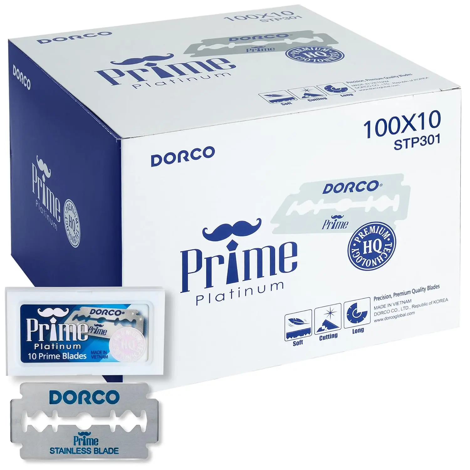 Dorco STP301 Prime Platinum Extra Double Edge Razor Blades 1000 Count, Premium Stainless Steel Shaving Blades, Super Sharp for Smooth, Precise Shave