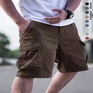 Men'S Summer Casual Cargo Shorts with Elastic Waistband & Drawstring, Flap Pockets, Solid Color Khaki, Loose Fit for Hiking, Beach, Cycling, Vacation, Outdoor Activities, Hiking Apparel, Classic Workwear Style, Nonstretch Fabric