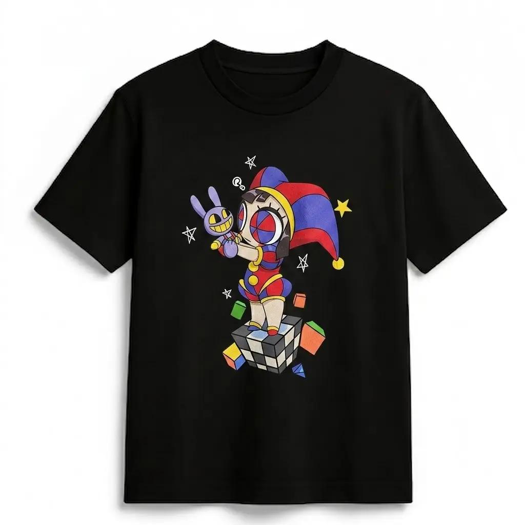 The Amazing Digital Circus Pomni & Jax Girls Tee | Cute Cartoon Graphic T-Shirt | Kawaii Animation Streetwear Shirt | Unisex Cotton Tee | Digital Circus Fan Gift