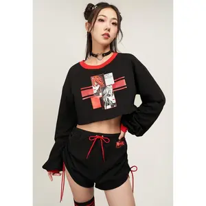 Micotaku x Winx Club Women Loungewear Black Crop Top and Drawstring Shorts Bloom Print Lounge Set pajama set