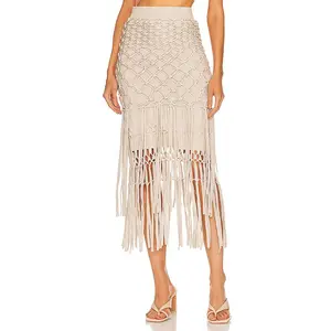 JONATHAN SIMKHAI Catherine Fringe Skirt in Truffle