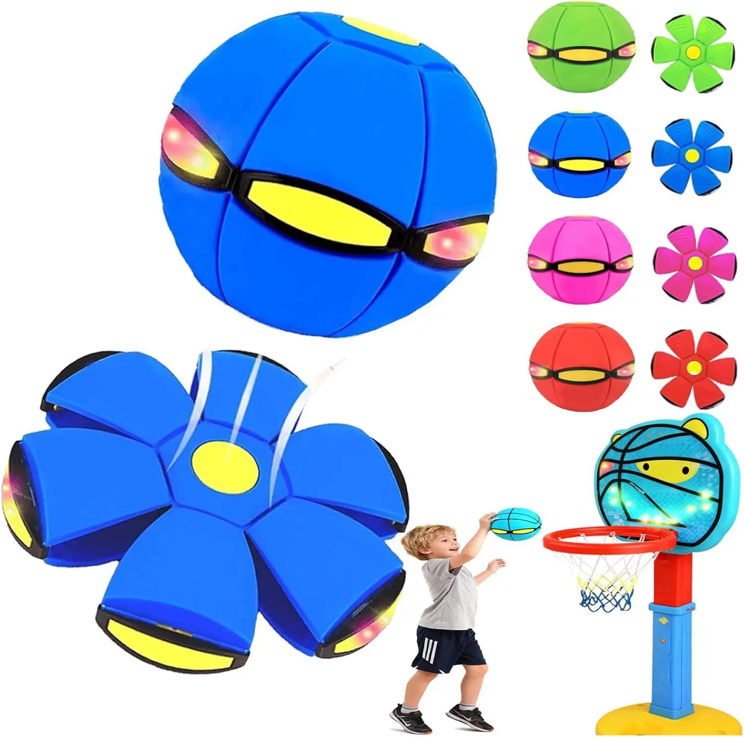 Interactive Transform Pop-Up Toy Set - Magic Metaball, Red & Blue Bouncing Balls, Flying Saucer Delay Frisbee for Family Interaction, Outdoor Sports Play
