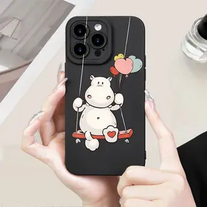1pc Hippo Swinging Pattern TPU Camera Shockproof Protective Phone Case for IPhone11/12/13/14/15/16pro/16Plus/16Promax/7plus/8plus/X/Xs Max/Xr/11pro/12pro/13pro/14pro/12mini/13mini/11promax/12promax/13promax/14promax/14plus/6/6s/6plus/7/8/Se Suitable for B