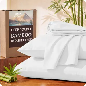 3/4-Piece BAMBOO Cooling Bed Sheets Set - Breathable Comfy Bamboo Bedding Sheets, Wrinkle Free, Fade Resistant & Durable With Deep Pockets, Skin-Friendly & Cool Factor Bamboo Bed Sheet Set - Queen/King Size Sets, 360° Fully Elasticized Bedding Set