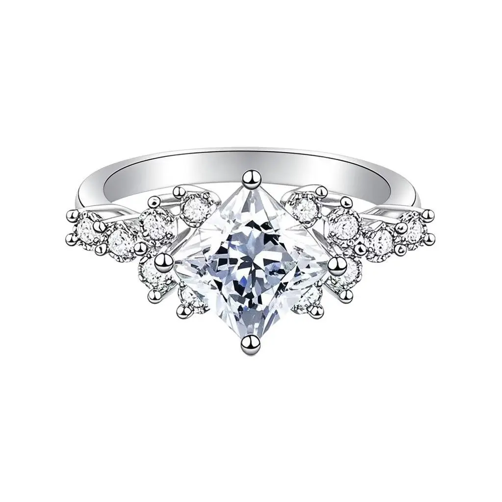Loveden VVS1 2 CT  Princess Cut Moissanite Wedding Ring For Women Daily Anniversary Party Gift s925 Silver Accessories Engagement Promise Couple Ring Valentines Mother’s Day Present Fine Jewelry