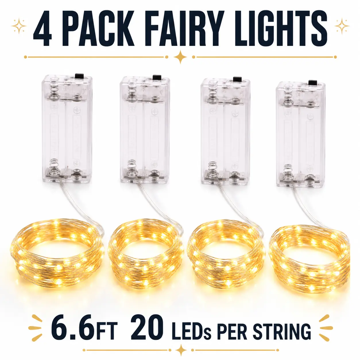 4/6 Pcs 6.6ft 20LED/Pcs Fairy Light Battery Powered Timer (6-18 Hours) Copper Wire Flasher Light for Flower DIY Indoor Decoration Wedding Party Christmas Warm White Decoration String Lights