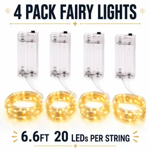 4/6 Pcs 6.6ft 20LED/Pcs Fairy Light Battery Powered Timer (6-18 Hours) Copper Wire Flasher Light for Flower DIY Indoor Decoration Wedding Party Christmas Warm White Decoration String Lights