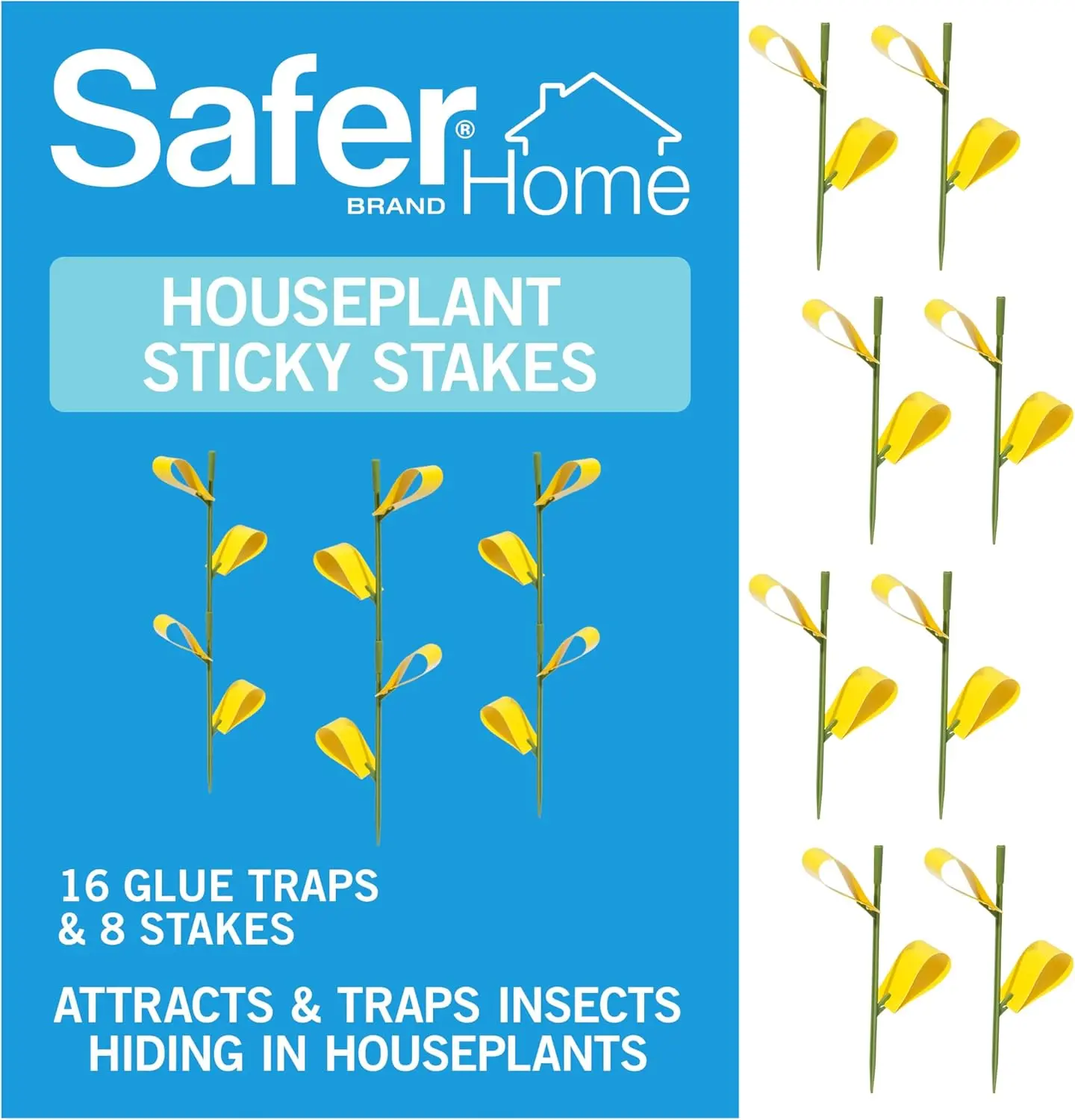 Brand Home SH5026 Houseplant Sticky Stake Insect Traps for Indoor Plants - 16 Traps Included - Controls Aphids, Whiteflies, Fruit Flies, Fungus Gnats, and Other Insects
