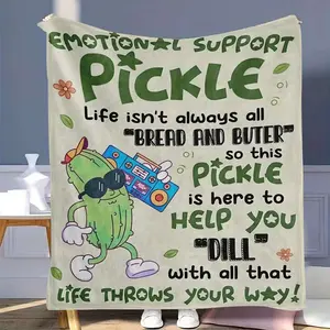 1pc Emotional Support Pickle Blanket Cute Cartoon Pickle with Boombox Design Soft Flannel Throw Blanket for Sofa Bed Living Room Funny Food Themed Decorative Blanket Comfortable Lightweight Cozy Plush