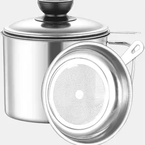 Stainless Steel Grease Container with Fine Mesh Strainer – 1.2L Bacon Fat & Cooking Oil Storage Can with Lid and Handle 1