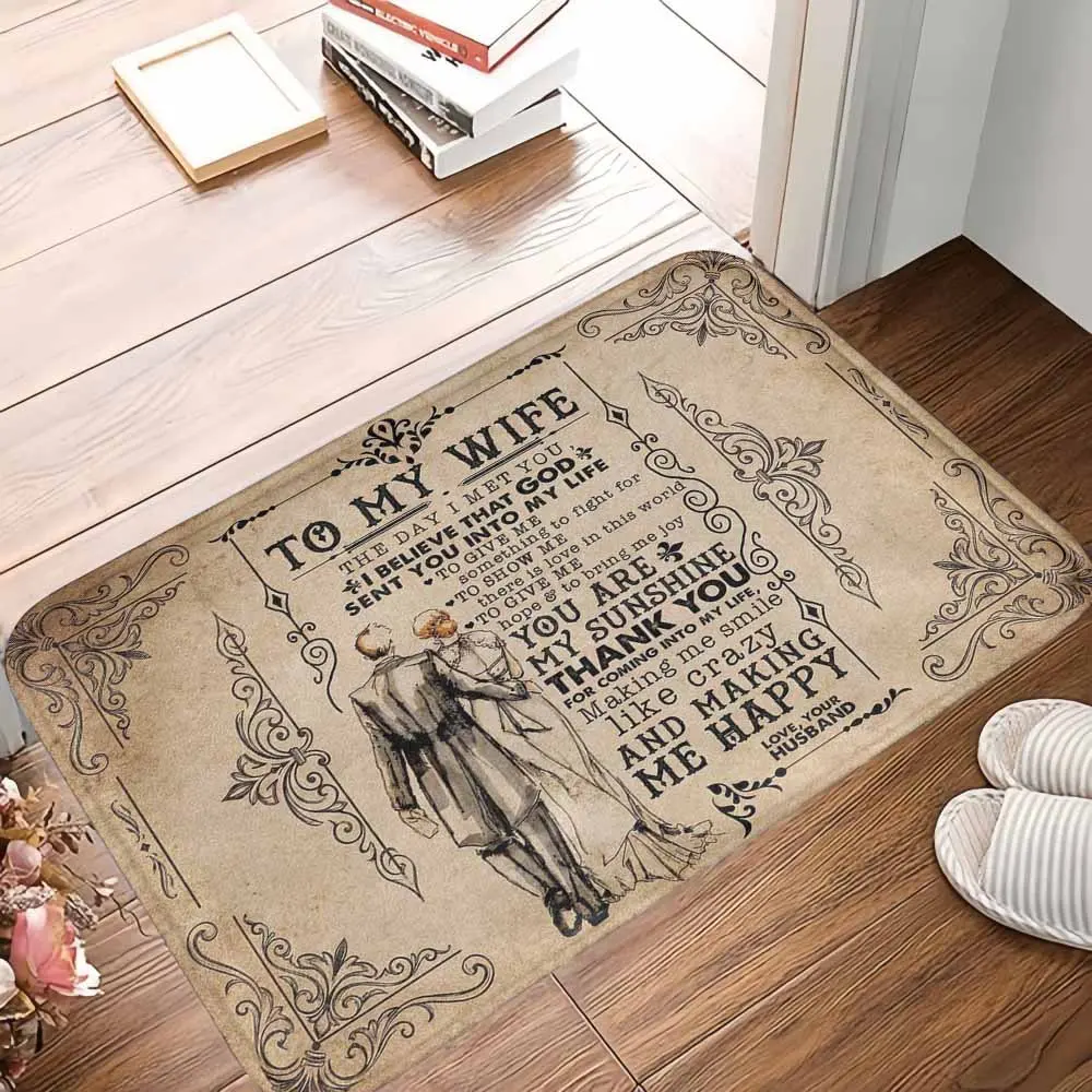 Summerwins Vintage Couple Love Letter Indoor Doormat - 100% Polyester Soft Fabric, Romantic Print, Rustic, Anti-Slip Base, Breathable Absorbent, Home Decoration Mat for Indoor Areas, Ideal Anniversary Valentine’s Day Gift for Wife