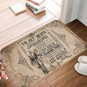 Vintage Couple Love Letter Doormat To My Wife Romantic Print Pattern Rustic Non Slip Soft Absorbent Durable Mat Perfect for Bedroom Living Room Anniversary Gift Wedding Decor Valentine’s Day Home Entryway Use