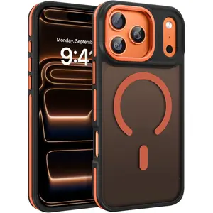 Magnetic for iPhone 17 Pro Max Case 2025 Compatible with Magsafe Military-Grade Protection Matte Anti-Slip Shockproof Bumper Phone Cases for 17 Pro Max 6.9 Cosmic Orange Black Smartphone Cellphone