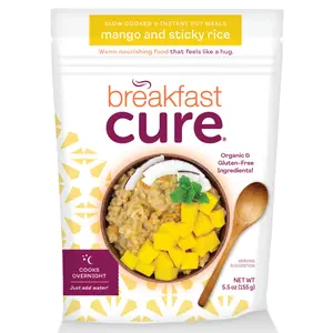 Breakfast Cure Mango Sticky Rice-4 serving meal pack for slow-cooker, instant pot, and pressure cooker. Organic Low Fat Dairy Free Pack Fruity Natural Food Muesli