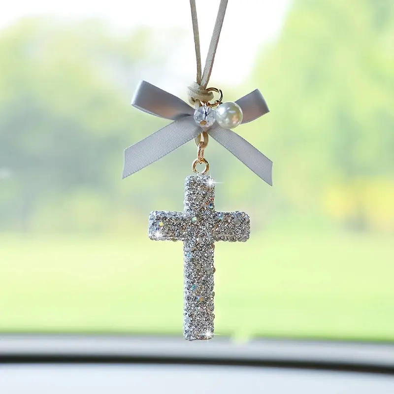 Bling Car Rearview Hanging Cross Ornament, Car Rearview Mirror Cross Pendant, Christian Accessories