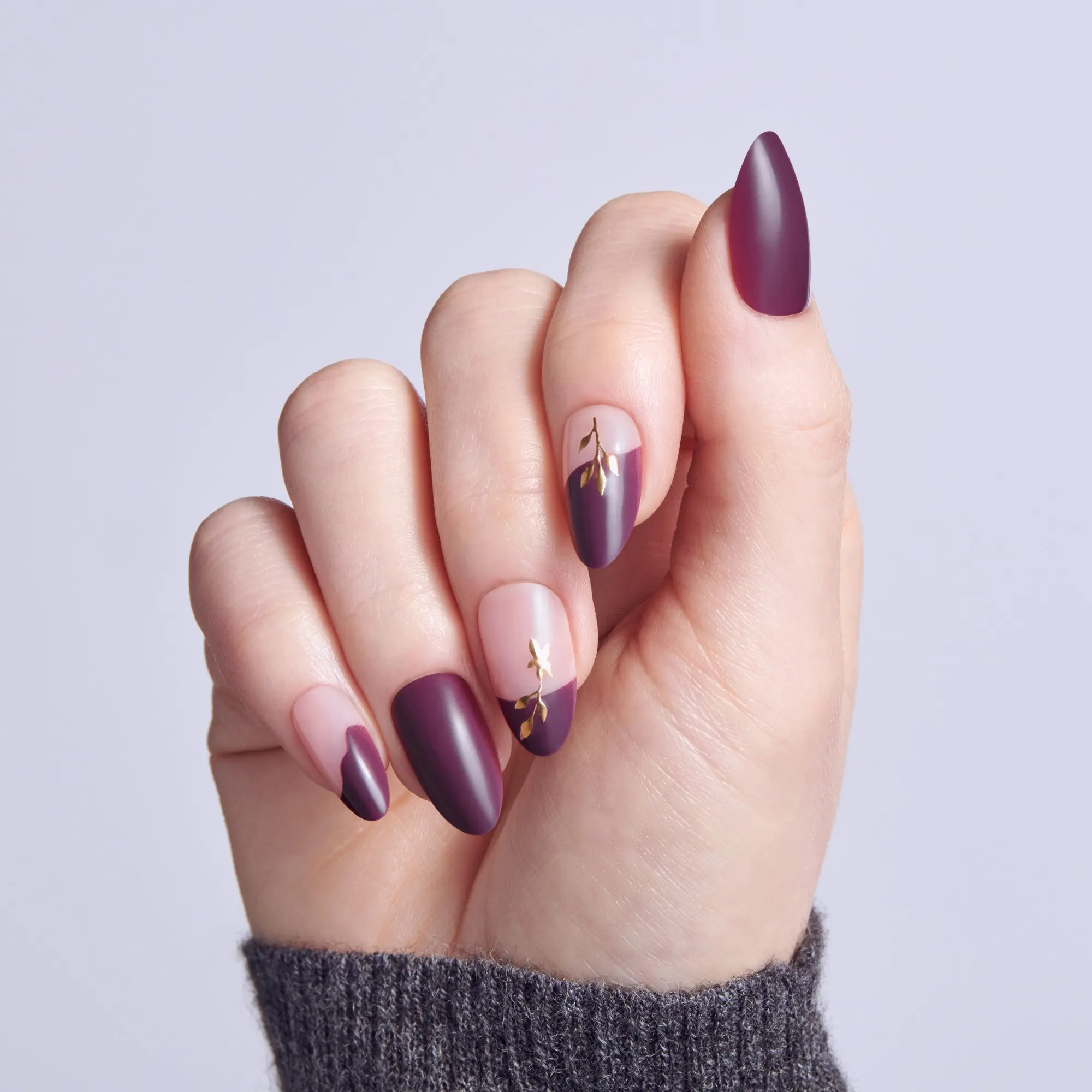 Kiss Core Design Press On Fake Glue Nails - Soft Glow | French Design, Purple, Medium, Almond