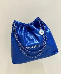 Pre-owned CHANEL Electric Blue Silver Buckle 22 Bag Chip Version Small Size