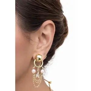 Gold Pearl Chain Drop Earrings 18K Gold plated stainless steel