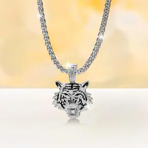 Men's Hip-hop Tiger Pendant Necklace with Dragon Bone Chain, Suitable for Parties and Festivals, Ideal Gift for Rappers Statement Piece Style Accessory