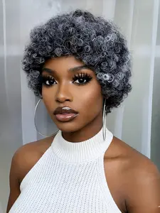 Pixie Patterned Wig for Women, Afro Curly Pixie Cut Human Hair Wig, Machine Made Colorful Daily Party Cosplay Use, Pixie Wigs