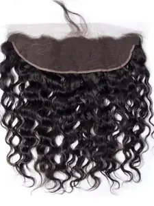 13x4 Water Wave Lace Frontal Ear to Ear Brazilian Virgin Human Hair Curly Wave 13x4 Transparent Lace Frontal Ear to Ear Lace Frontal Pre Plucked with Baby Hair Natural Hairline Natural Black Color Glueless Human Hair